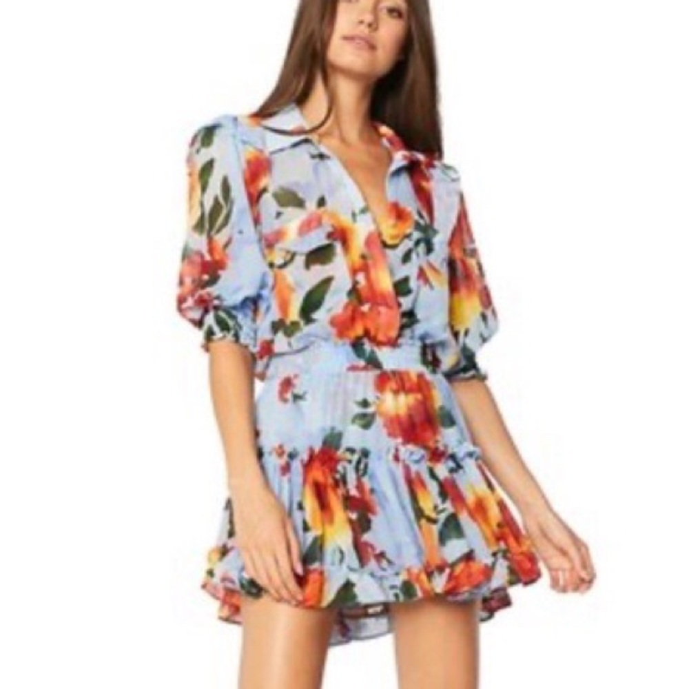 MISA Los Angeles enya blue floral dress